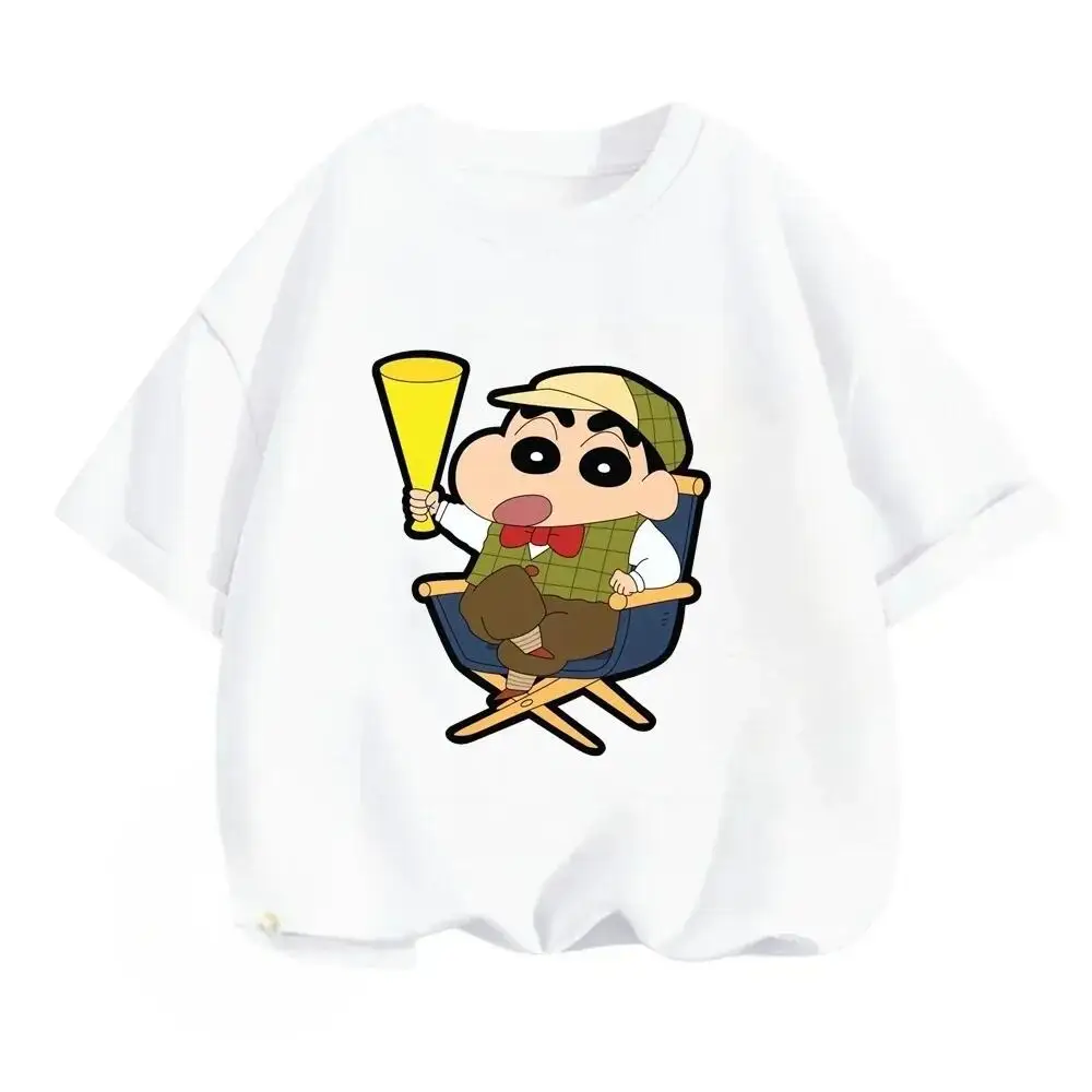 Crayon Shin Chan Director Print Casual T Shirt Cute Anime Short Sleeve Tee for Men Women Daily Wear