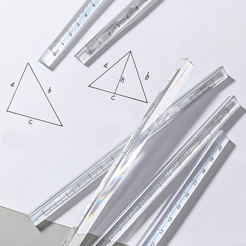 Règle droite triangulaire transparente en plastique simple, outils Kawaii, dessin animé, bureau, école, cadeau de mesure, 15cm