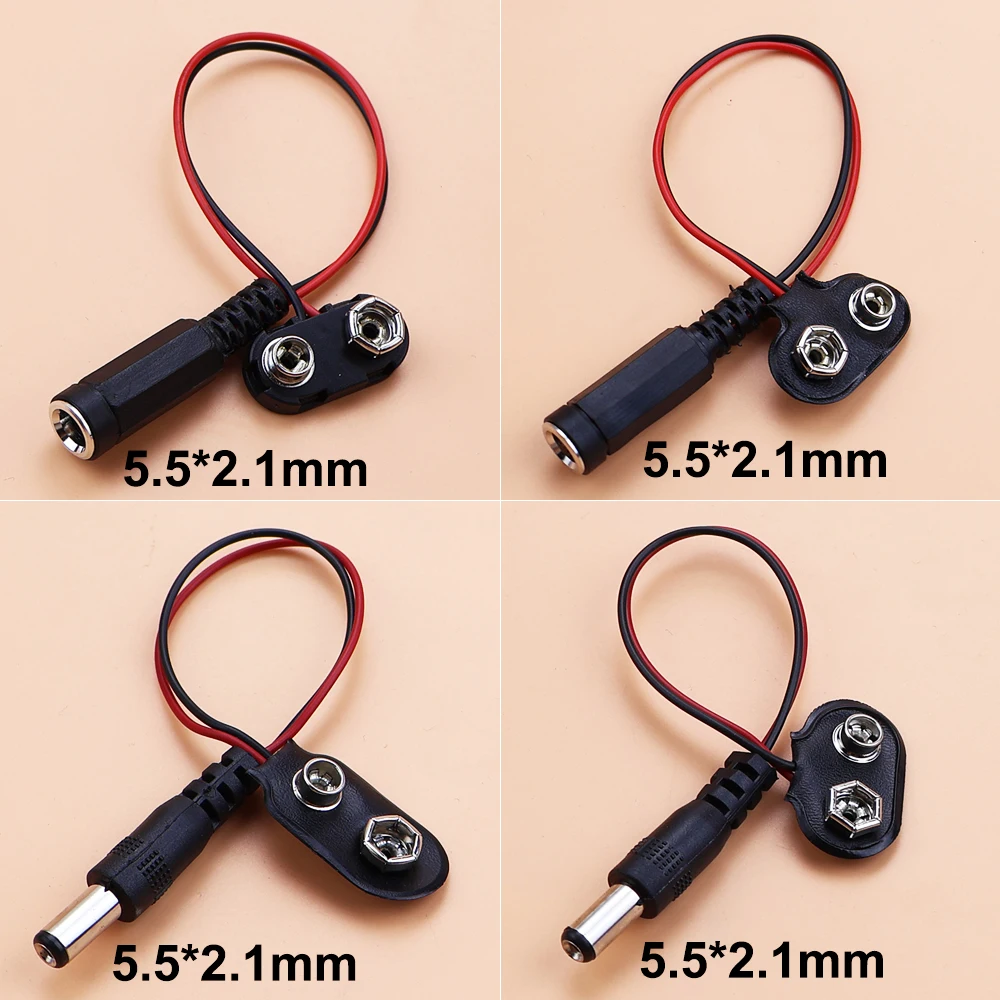 9V DC Battery Power Cable Plug Clip Barrel Jack Connector for Arduino 5.5x2.1mm T/I-Type for LED Strip