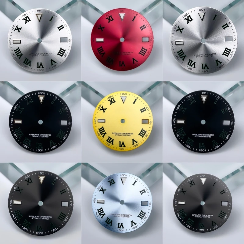 28.5mm Watch Dial Green Roman Numeral Face with Date Window Modification Part Fit for NH35 Automatic Movement