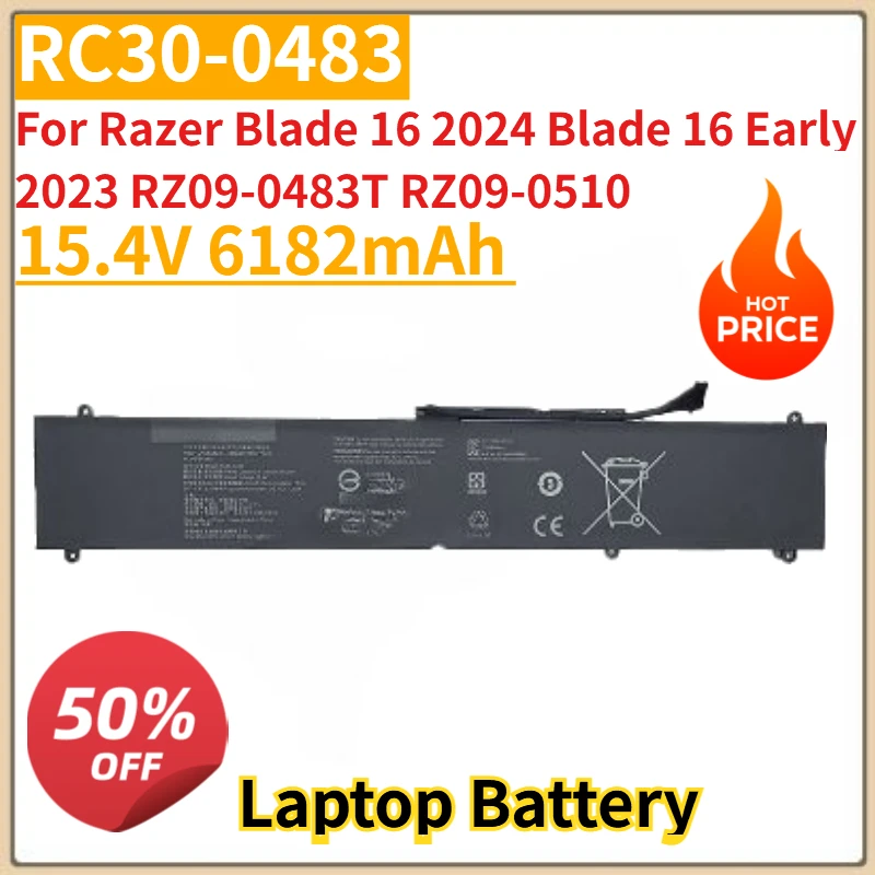 

New RC30-0483 15.4V 6182mAh Laptop Battery For Razer Blade 16 2024 Blade 16 Early 2023 RZ09-0483T RZ09-0510