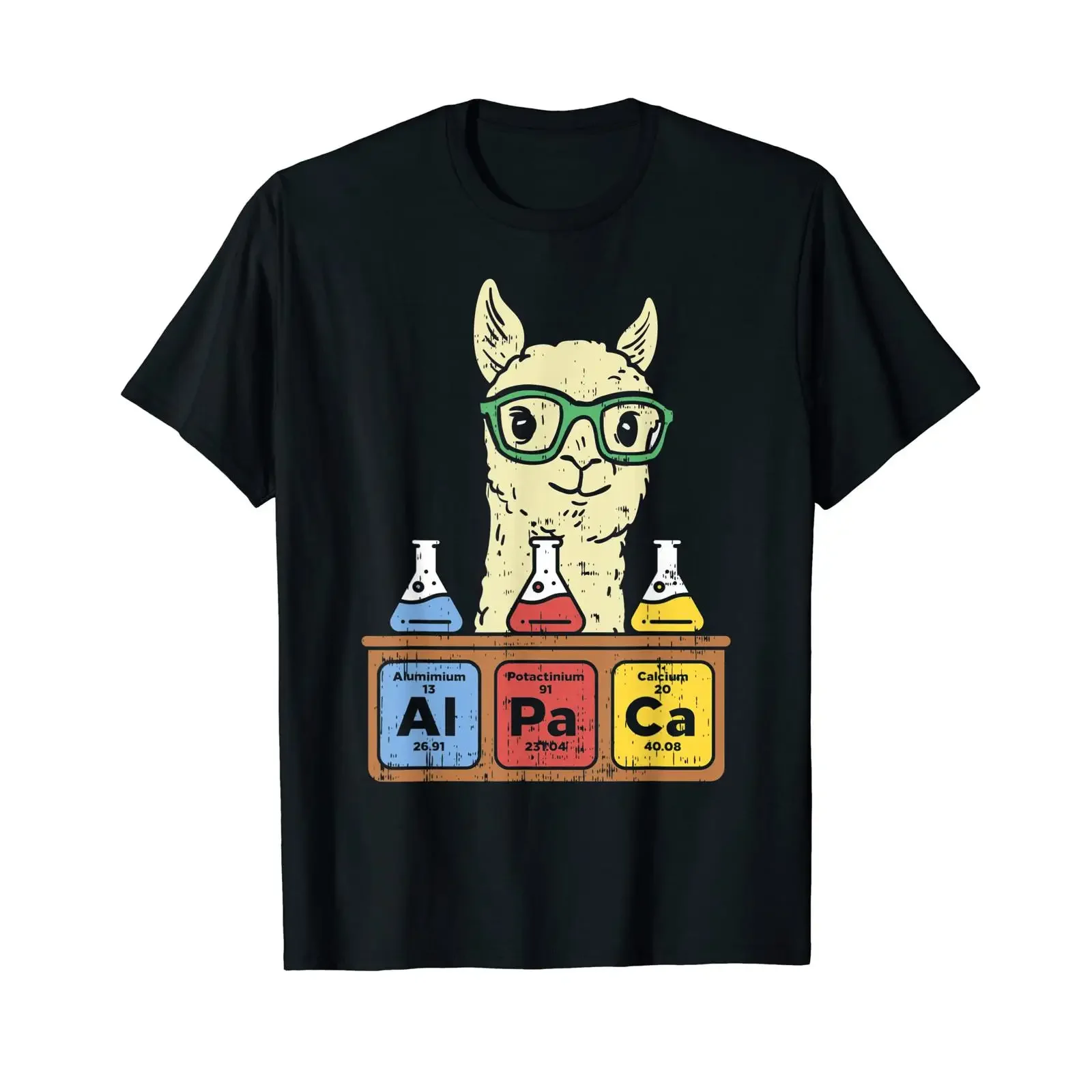 Alpaca Periodic Table Llama with Glasses Science Chemistry T Shirt black vintage Washed homme Casual Unisex fashion Comfortable