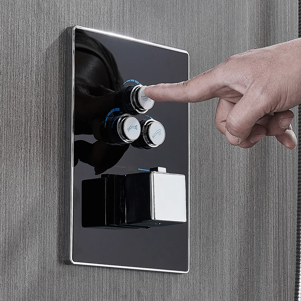 BAKALA Thermostatic Bathroom Shower Faucet Set Rainfall Waterfall Bathtub Mixer Tap Wall Mounted Button for Home Renovation