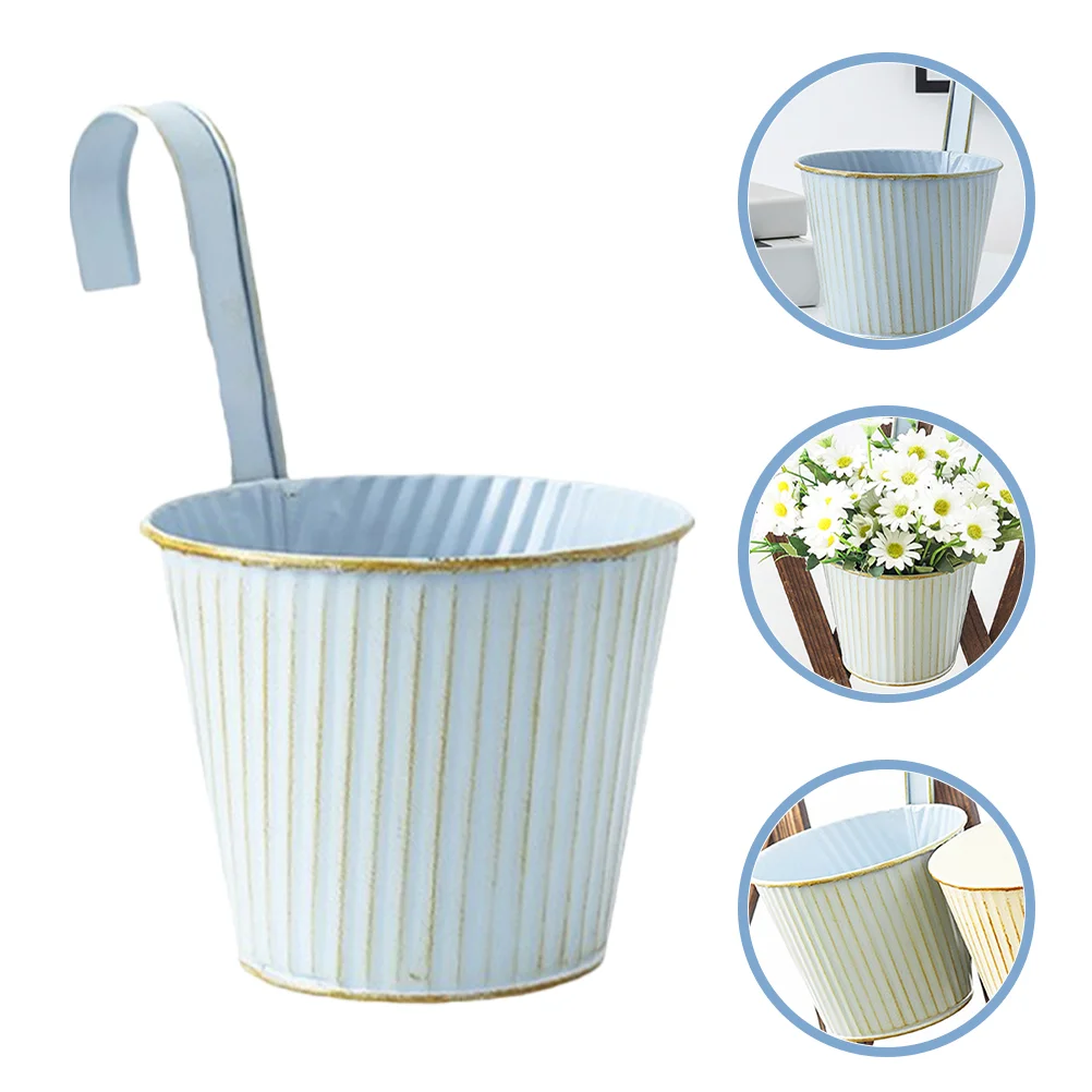 

4 Pcs Retro Wrought Iron Flower Pot Decor Railing Planter Hanging Metal Wall Flowerpot Gardening Holder Pots Plants