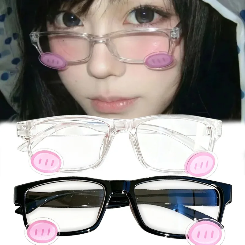 Cute Blush Glasses Anime Style Transparent Lens Cosplay Photo Prop Lightweight Frame Kawaii Fake Spectacles for Women Girls Gift
