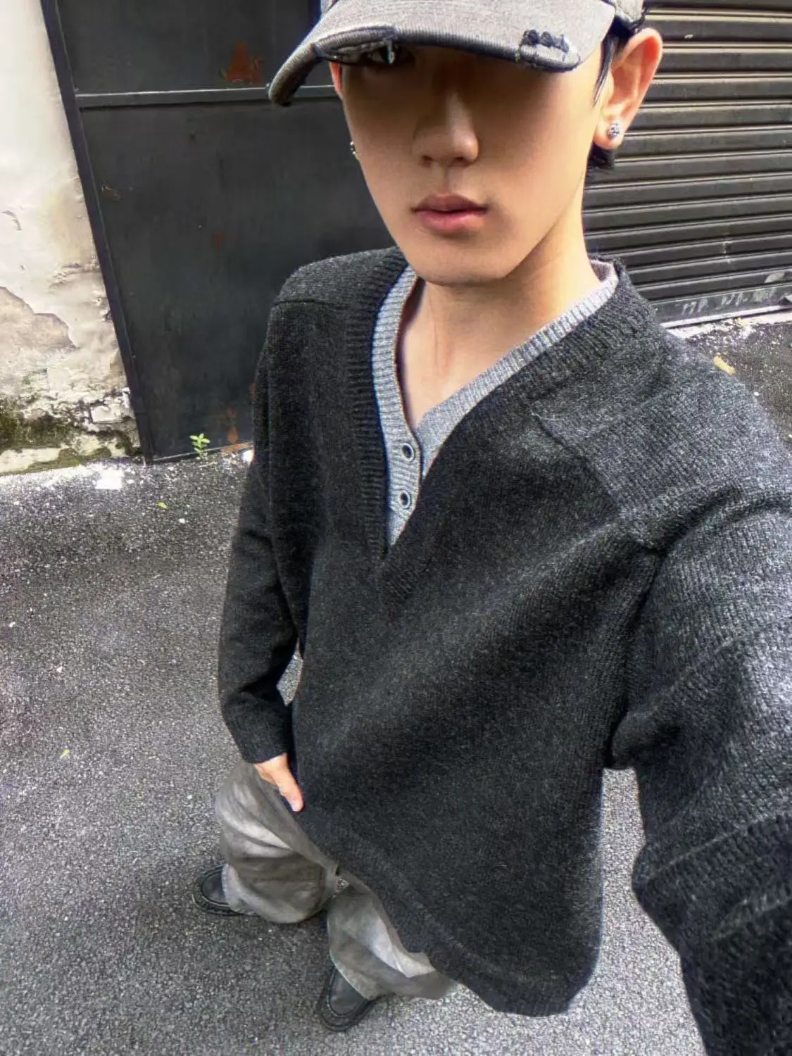 

Американский винтажный трикотаж с глубоким V-образным вырезом Jaet, однотонный мужской и женский повседневный свободный крой, длинный све, термополиэстер