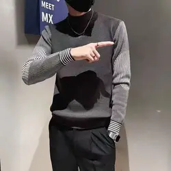 Suéter de punto de Cuello medio alto para hombre, ropa de moda coreana a rayas, jerséis casuales sueltos, Tops cálidos, Otoño, 2022