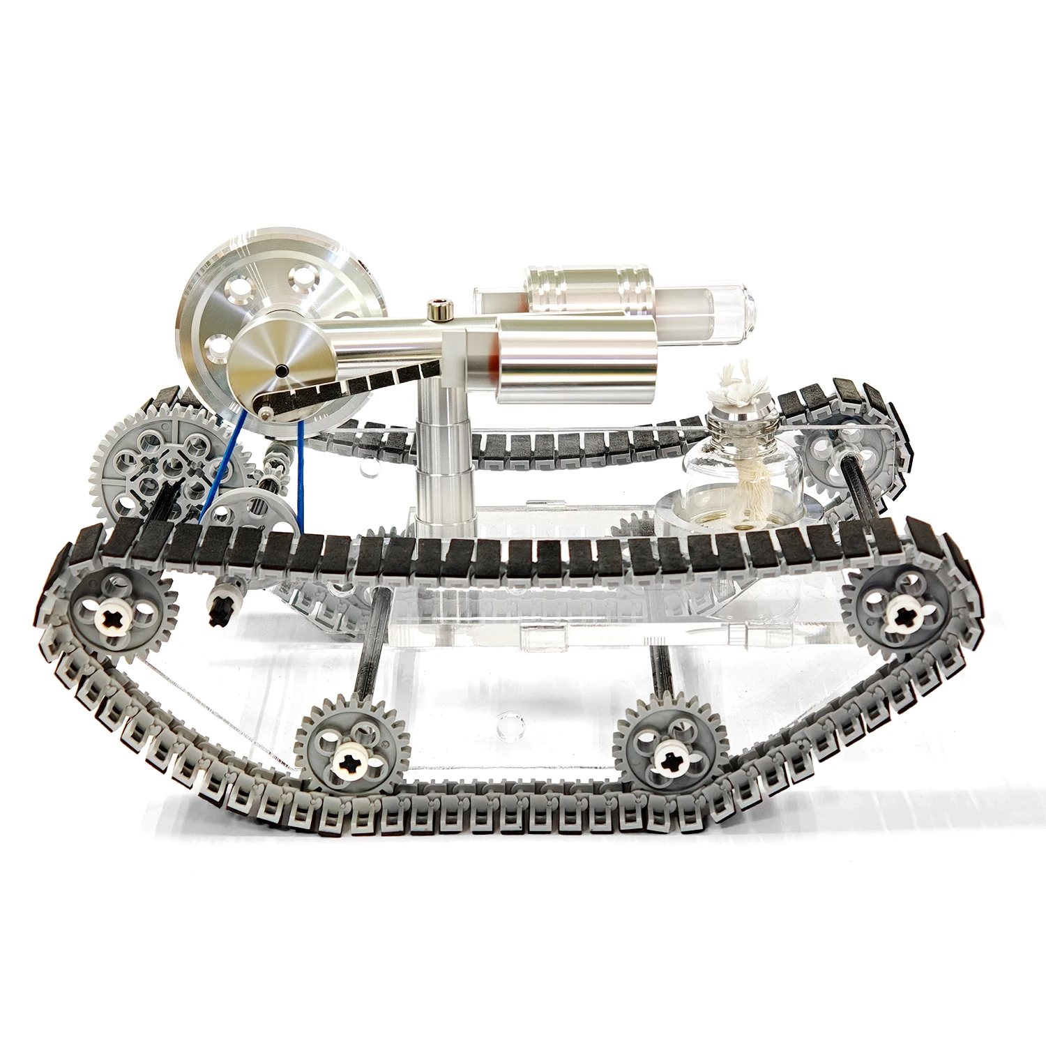 STEM Educational Stirling Engine Tank Model Startable Tracked Miniature External Combustion Mechanical Toy Hobby Desk Decor Gift