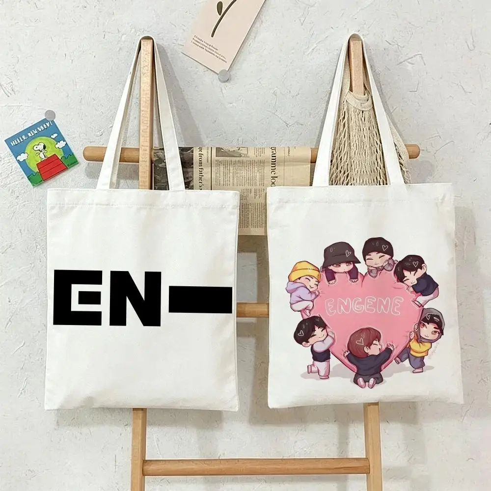 Group E-ENHYPEN Storage Bags  Shopper Bags Handbags Canvas Shoulder Bags Woman Shopping Bags High Capacity