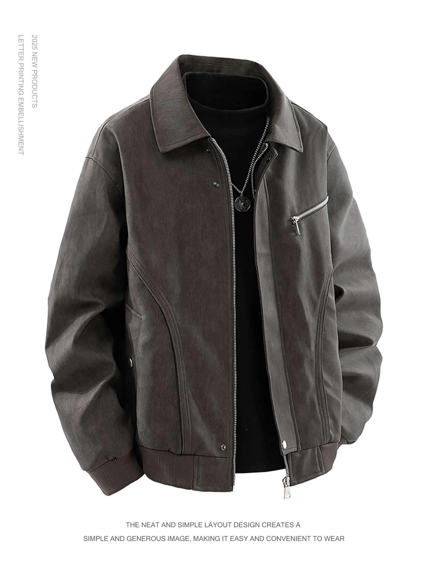 

Woodsoon мужское свободное кожаное пальто в стиле ретро с застежкой-молнией, украшенное американским модным брендом High Street, универсальное пальто с крутым воротником