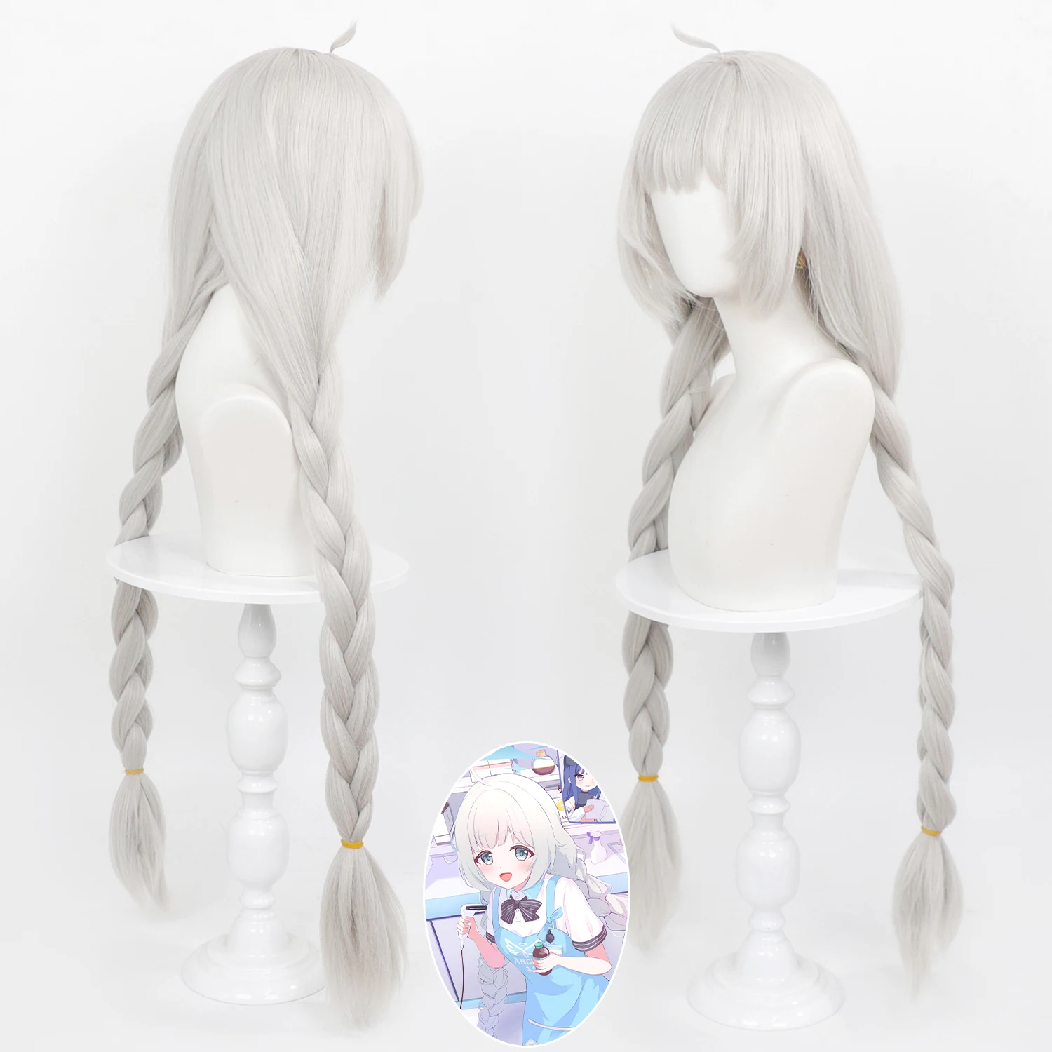 Long Silver Gray Double Thick Braids Cosplay Wig Blue Archive Synthetic Wig Realistic Scalp For Anime Exhibition Role Play