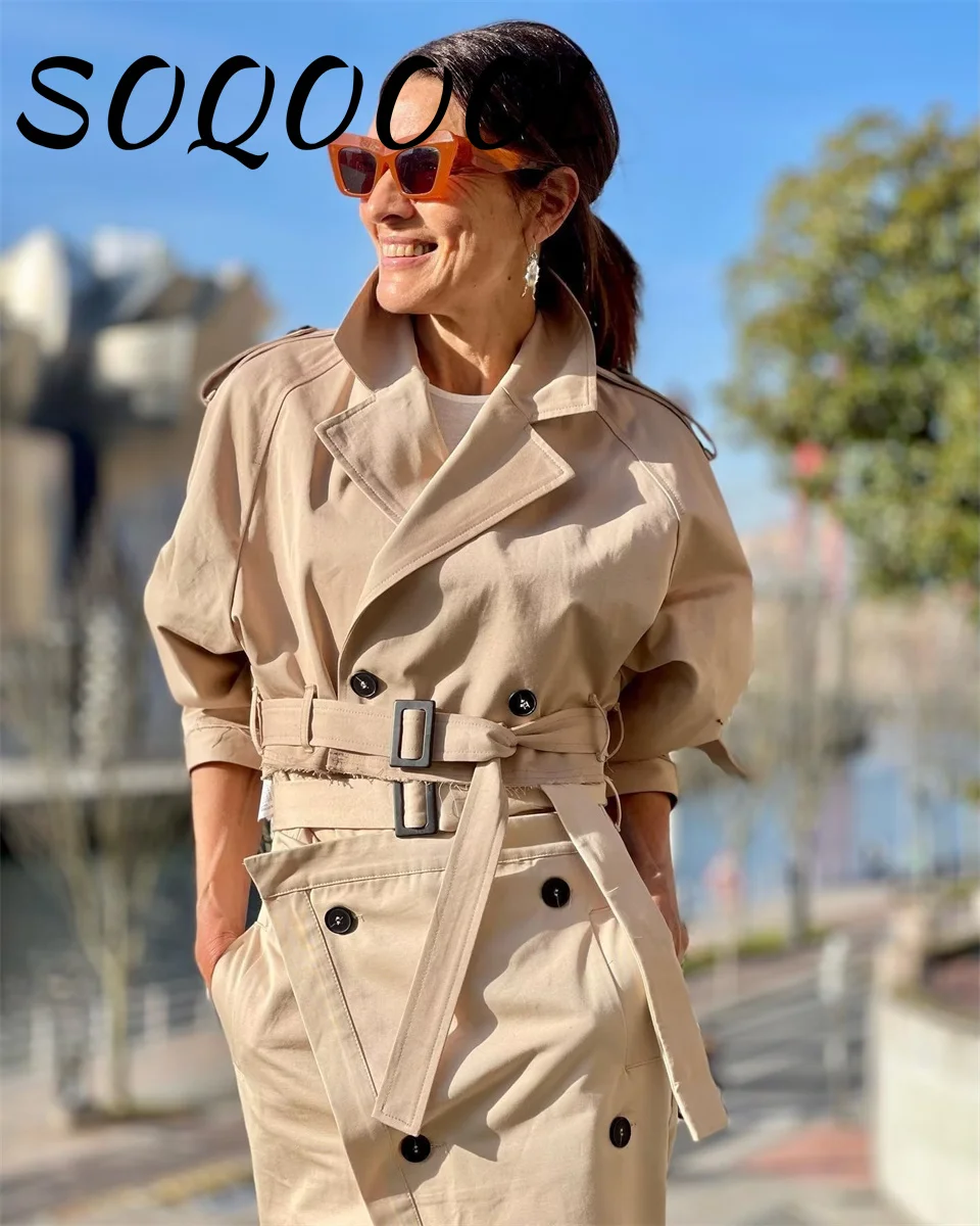 

Женский укороченный плащ с блестящим поясом, винтажный тонкий уличный двубортный топ с длинными рукавами, офисное женское пальто, осенние наряды