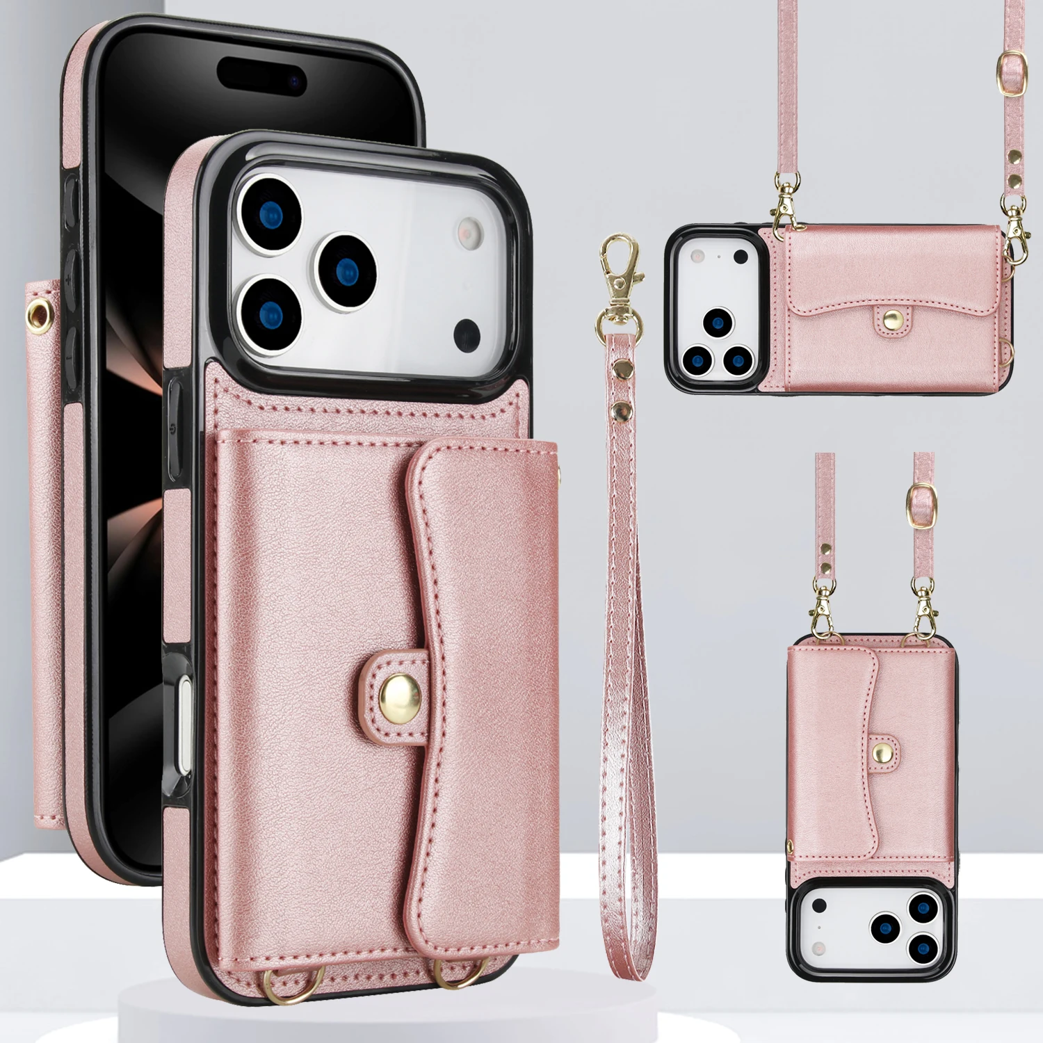 Luxury Crossbody Wallet Leather Cards Holder Case For iPhone 17 16 15 14 13 12 11 Pro Max Plus 5G Shockproof Cover Accessories