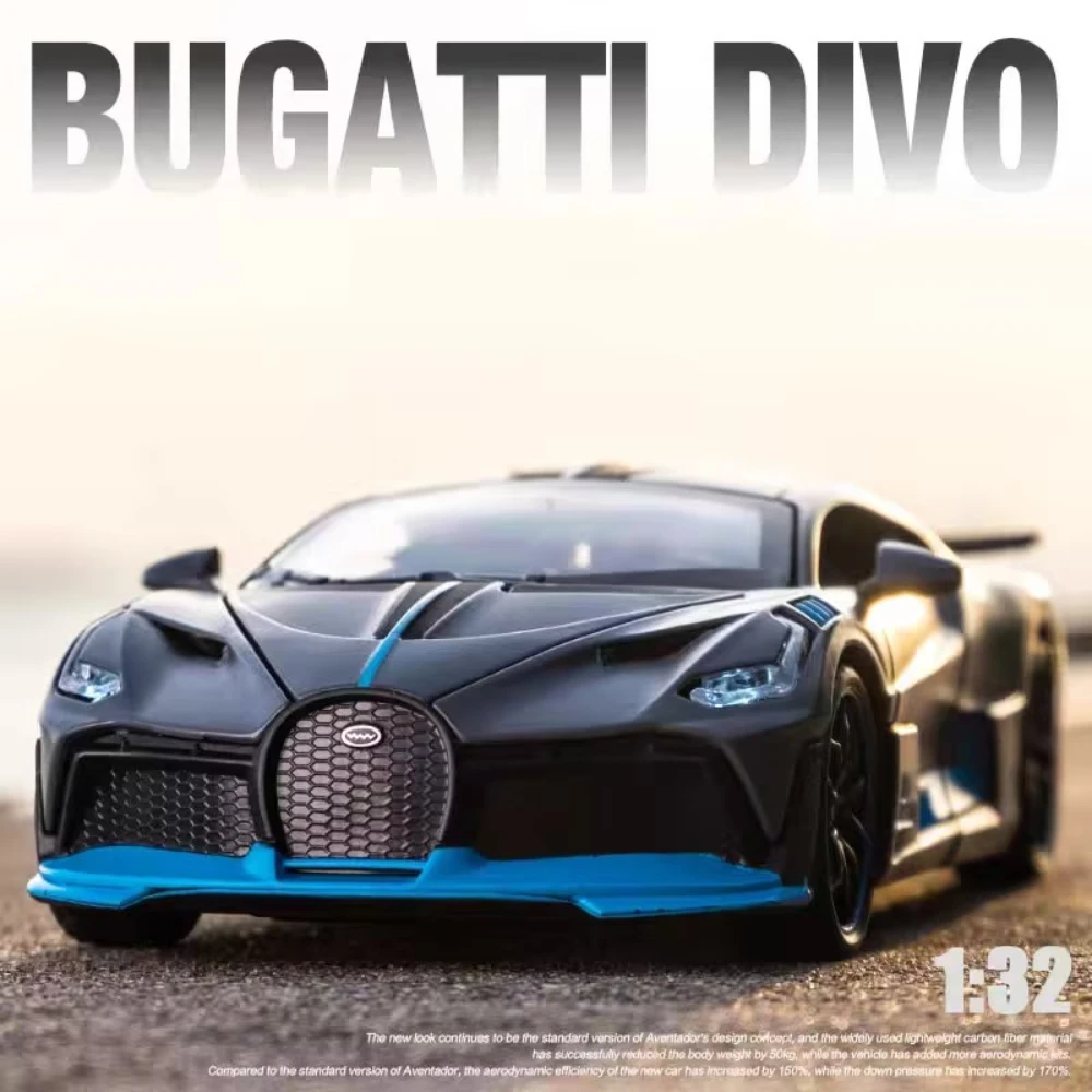 

1:32 Bugatti DIVO, литая под давлением игрушечная модель автомобиля из сплава, 3-дверная открытая звуковая подсветка, резиновые шины, автомобиль, детский рождественский подарок