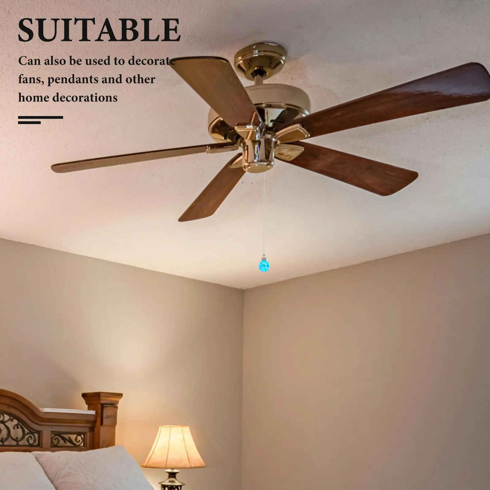 2Pcs Decorative Crystal Ball Ceiling Fan Pull Chain Extender Crackled Pendant Pull Switch for Ceiling Light Fan Control Elegant