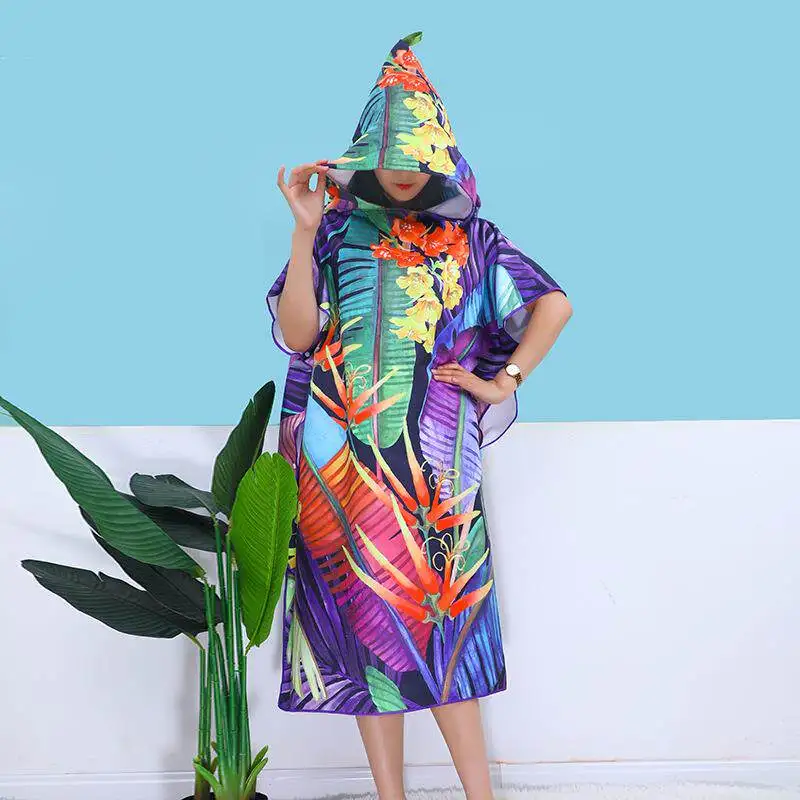 Adult Quick-Drying Swimming Towel Cloak Wearable Beach Towel Sun Protection Changing Cloak with Hooded Bathrobe for Swimming
