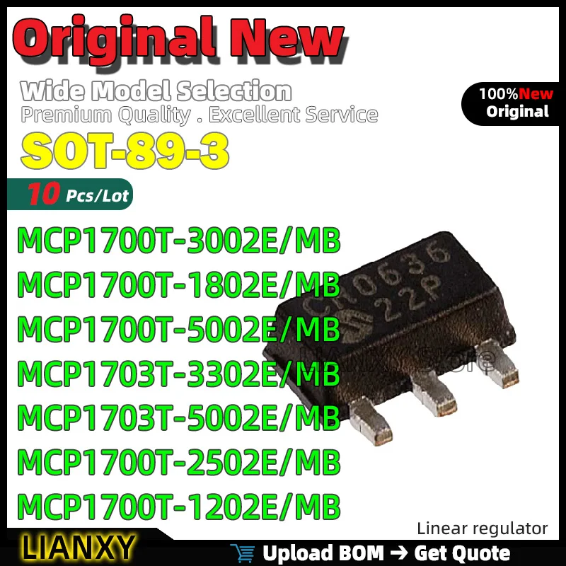 10pcs SOT-89-3 MCP1700T-3002E/MB MCP1700T-1802E/MB MCP1700T-5002E/MB MCP1703T-3302E/MB MCP1703T-5002E/MB MCP1700T-2502E/MB