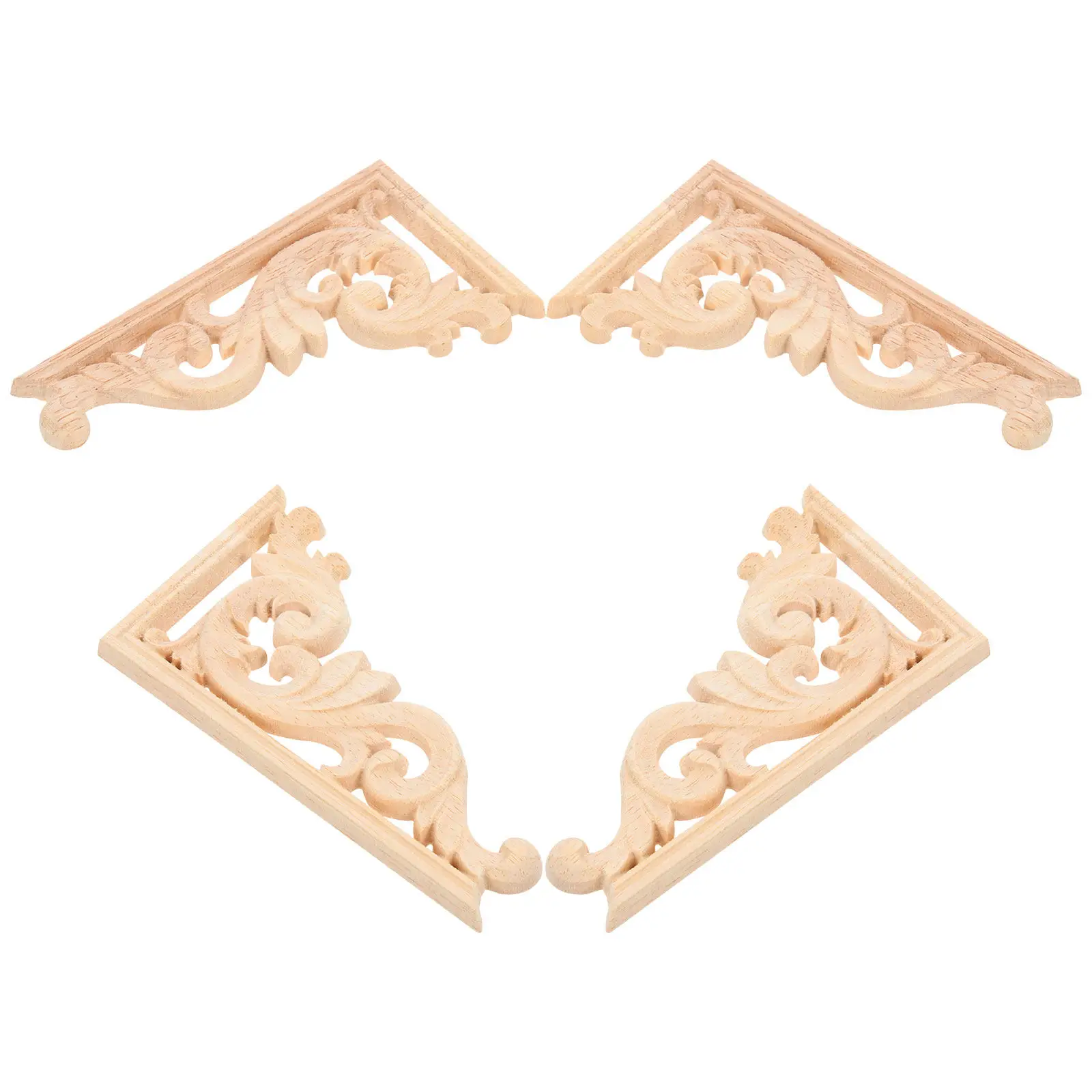 4Pcs Premium Odorless Wood Carved Corner Onlay Unpainted European Style Decorative Applique for Cabinets Doors Mirrors Walls