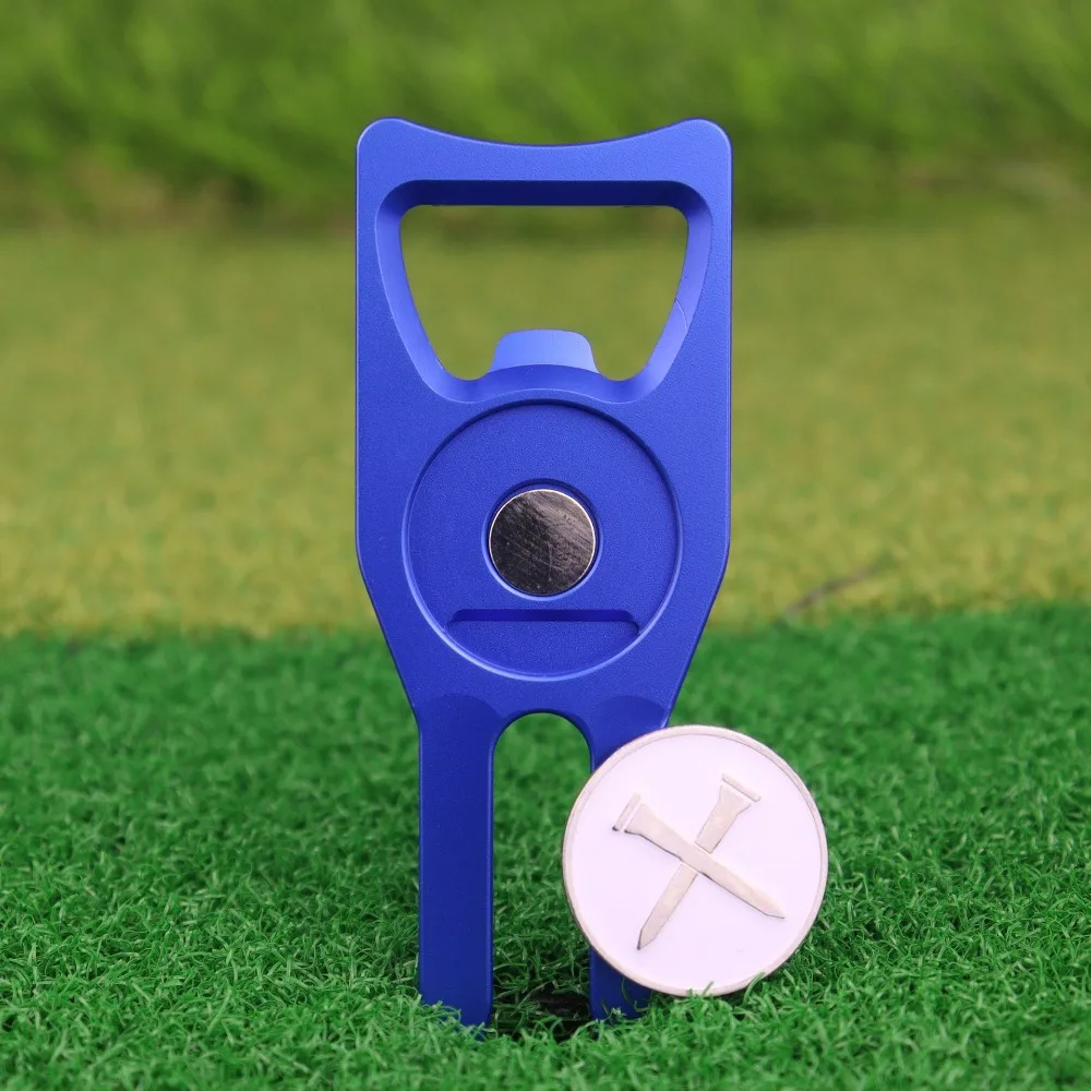 

New Golf Aluminum Alloy Anode Ball Fork 5 in 1 with Bottle Opener Function Green Fork Magnetic Ball Mark Golf Accessories