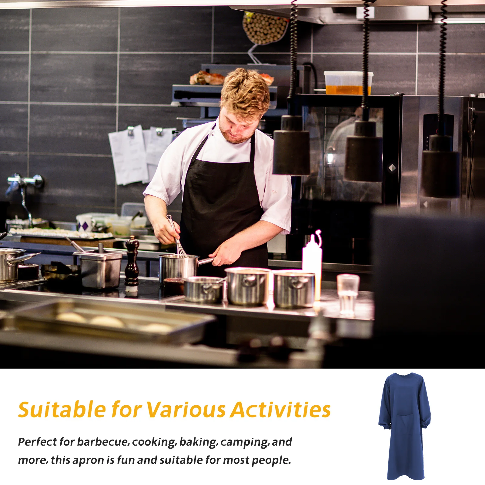 

Waterproof Apron Dark Blue Long Sleeve Oil Resistant Workwear For Kitchen Cooking Cleaning Bbq Gardening Men'S Protective