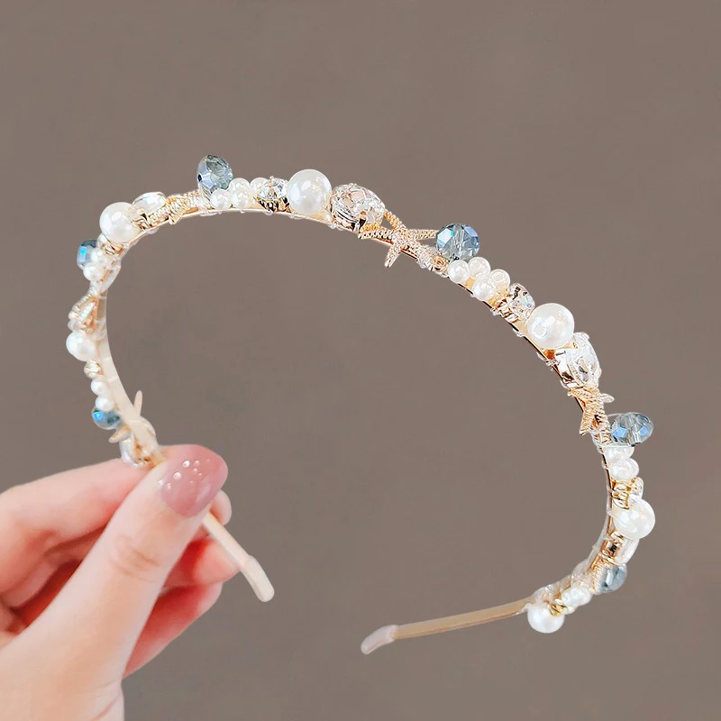 

Haimeikang Pearl Diamond Hair Hoops For Girls Golden Fashion Bezel Headbands Hair Band Women Elegant Headwear Hair Accessories