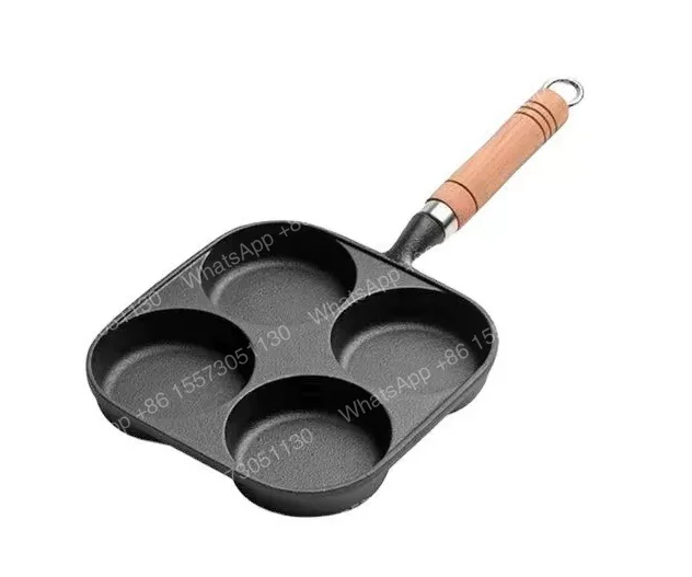 Four-hole cast iron fried egg mold egg burger thickened frying pan dumpling pan uncoated non-stick pan stove universal height