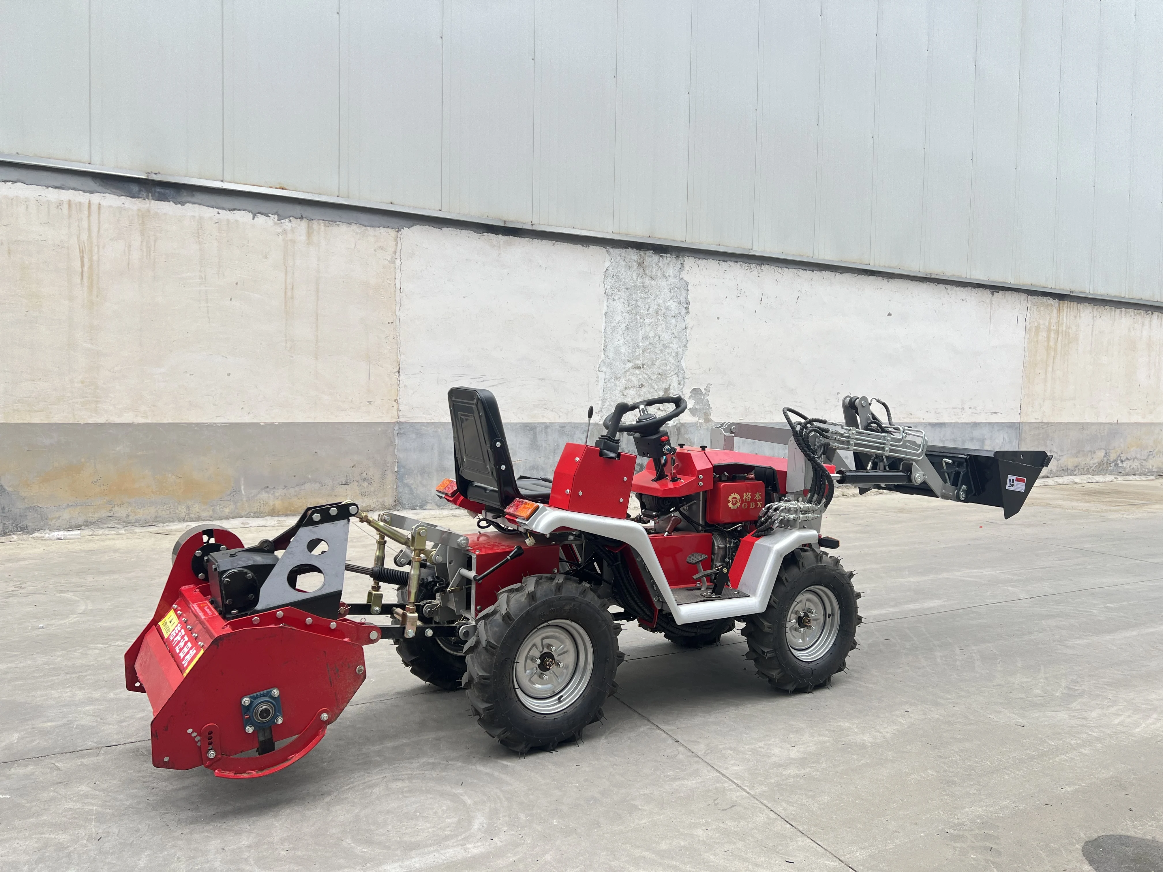 Multifunctional Small Wheel Tractor Free Shipping, With Front Loader, Lawn Mower, Bulldozer, Rotary Tiller for Farm Garden Orcha