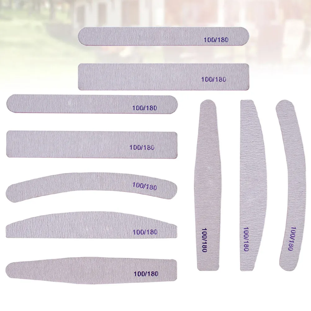 

10Pcs Nail Files Set Diamond Comb Half Moon Rectangular Round Buffers for Natural False Nails Nail Art Manicure Salon Home Use