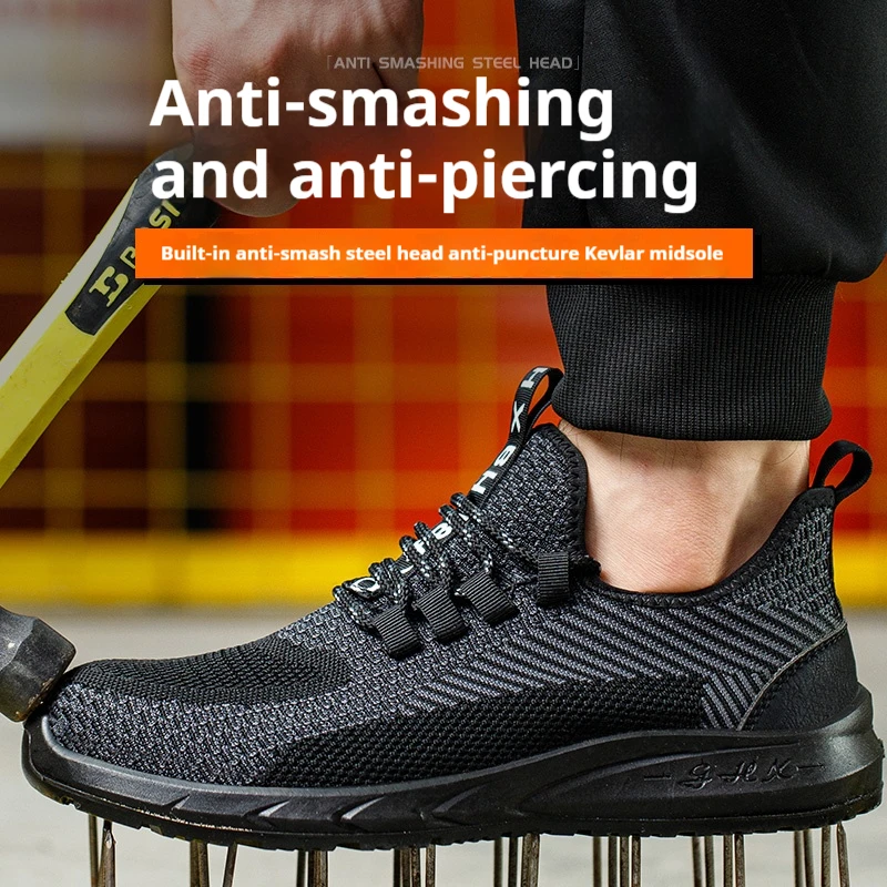 Lightweight Breathable Sneakers Mens Steel Toe Work Boots Safety Shoes Men Slip On Fashion Low Top Shoes Jungle Adventure Boots
