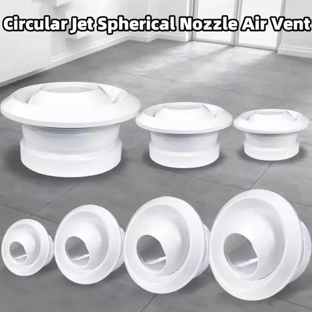 Válvula de saída do sistema de ar circular, bico esférico branco abs, ventilação de ar ajustável 75/100/150/200mm, saída de ventilação central, 1 peça