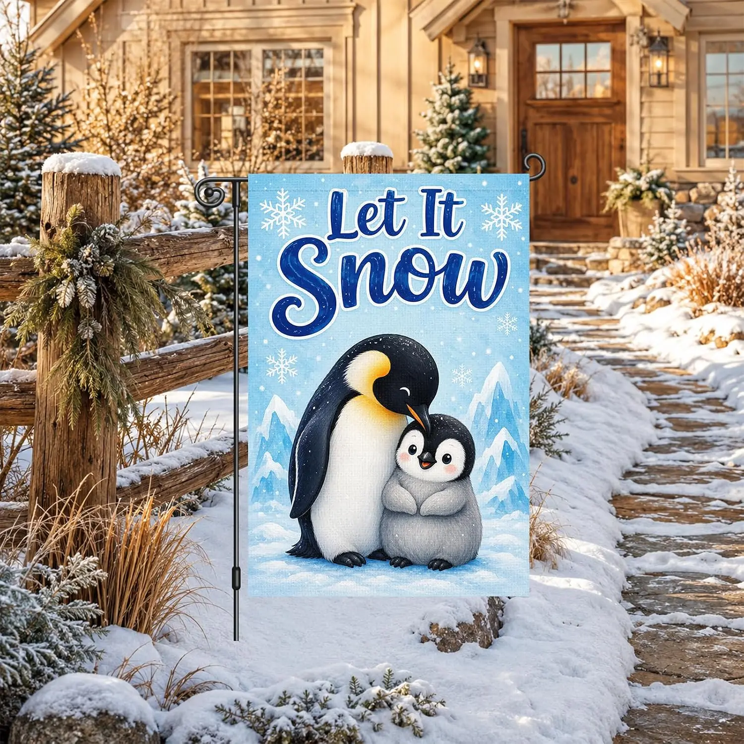 Heyfibro Let It Snow Winter Penguin Garden Flag for Outside 12x18 In bbp