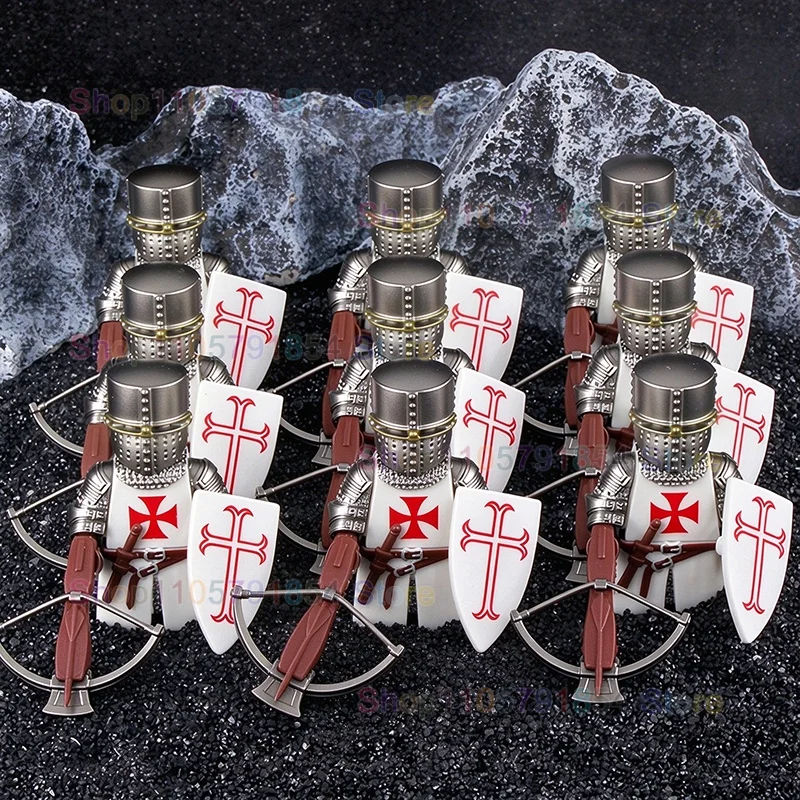 MOC Warrior Knight Action Figures Armor Team Building Blocks Assembly Desktop Toys Spear Accessories Party Gifts DT8910+DT8911