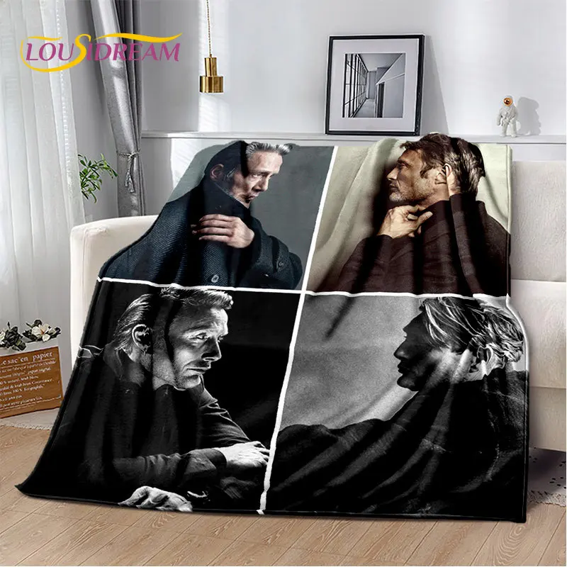 3D Mads Mikkelsen Actor Star Soft Plush Blanket,Flannel Blanket Throw Blanket for Living Room Bedroom Bed Sofa Picnic Cover Kids