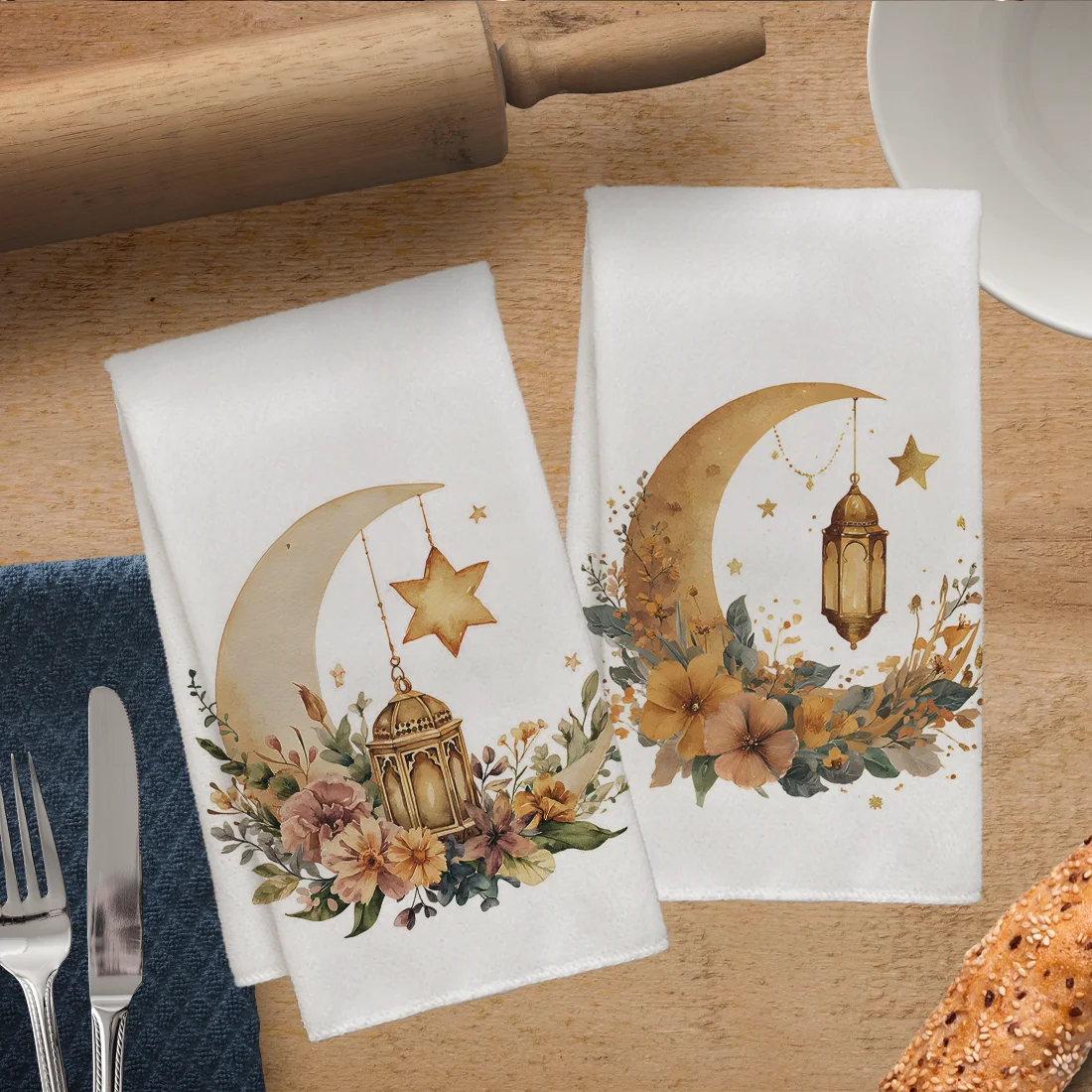 

2 кухонных полотенца с тематикой Рамадана, 40x60 см, для уборки, идеальный подарок для декора дома гостеприимной хозяйки, декор в стиле Рамадана