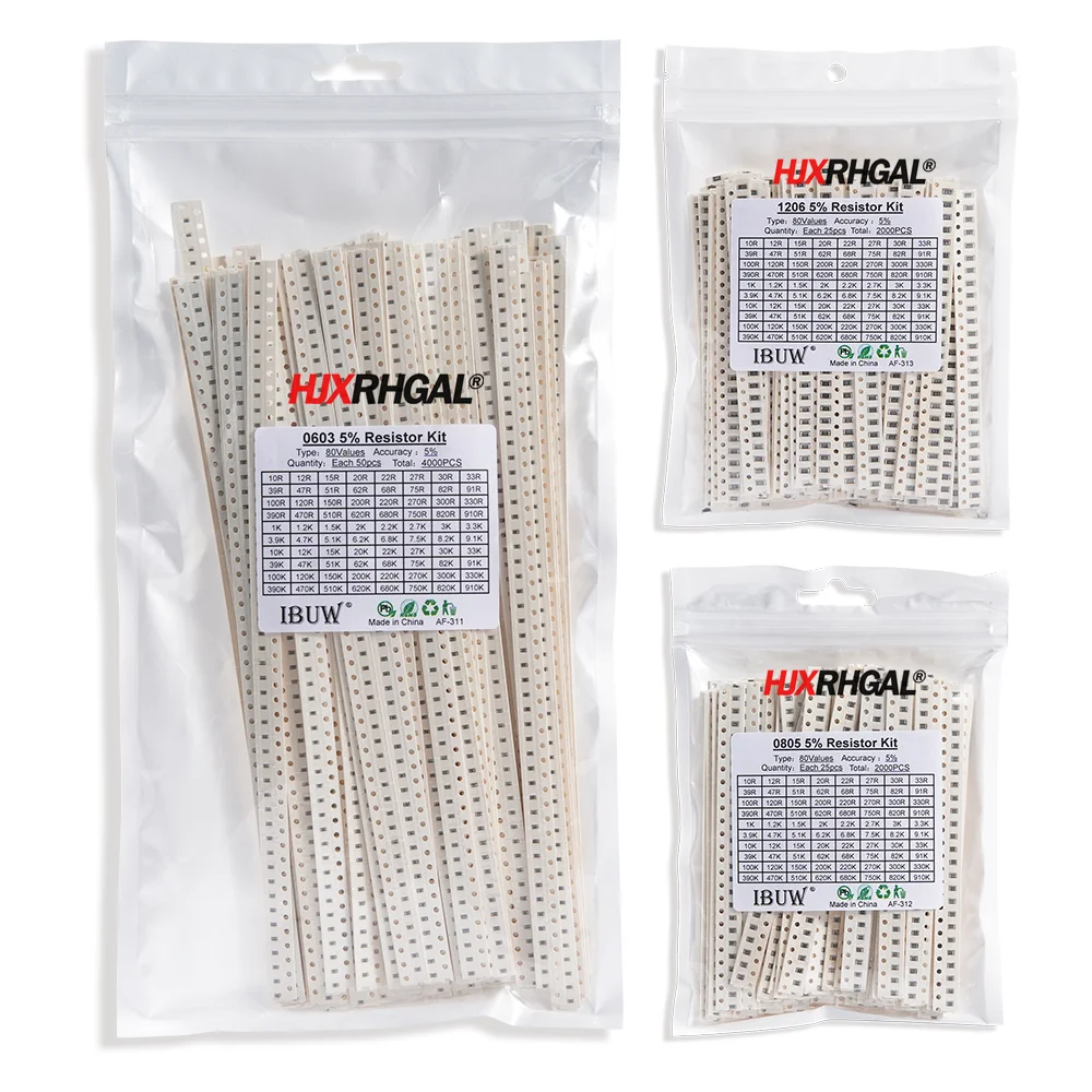 Kit surtido de resistencias SMD 4000, Kit de muestras de 10 ohm-1m, ohm 0402, 80, valuesX, 50 unidades = 5% unidades, 4000, 0805, 0603, 1206, 2512,