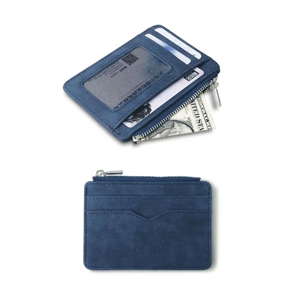 Matte Frosted Gift for Dad Retro Leather Short Wallet Coin Purse Card Holder Money Clip