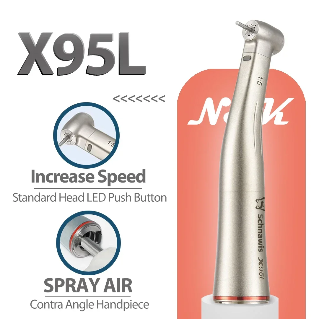 NSK-botón de rodamiento 1:5, pieza de mano de contraángulo Dental, aumento de velocidad, interruptor de encendido/apagado de aire en aerosol, anillo rojo de fibra X95L