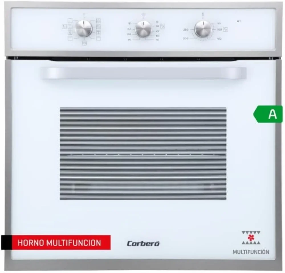 Corbero Horno Multifunción 65L CCHM703W Cristal Blanco Perfil Inox 8 Programas Limpieza Hidrólisis Luz Interior Pu