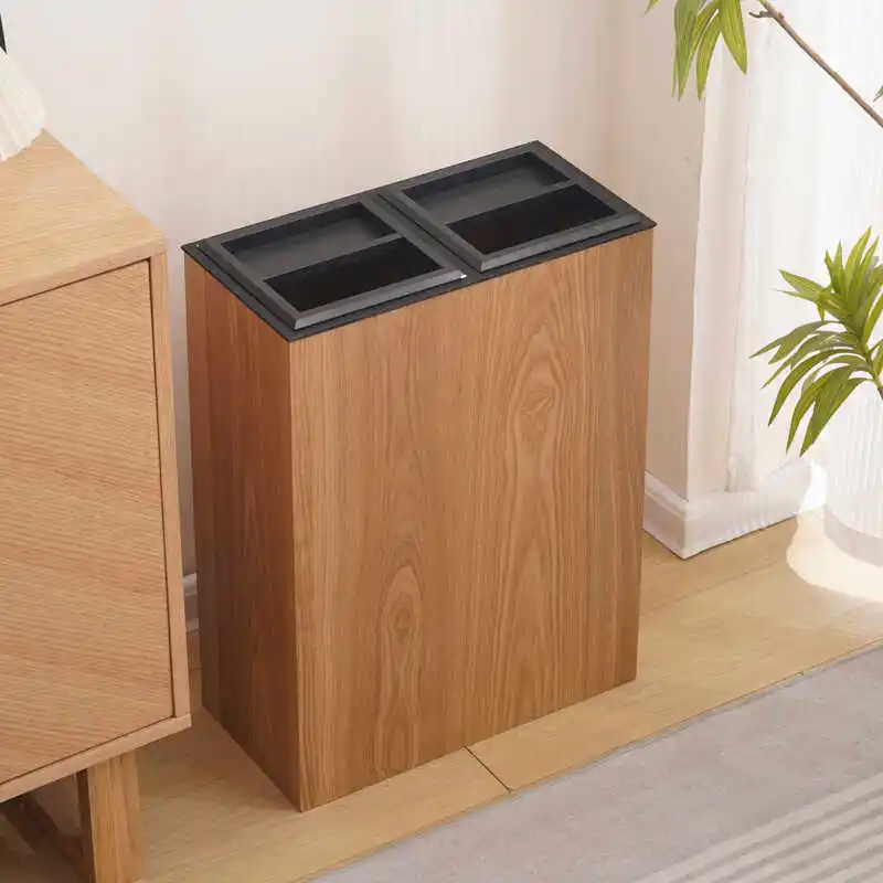 Japanese-style wooden large sorting trash can office hotel hotel commercial staircase heightened wood grain trash can