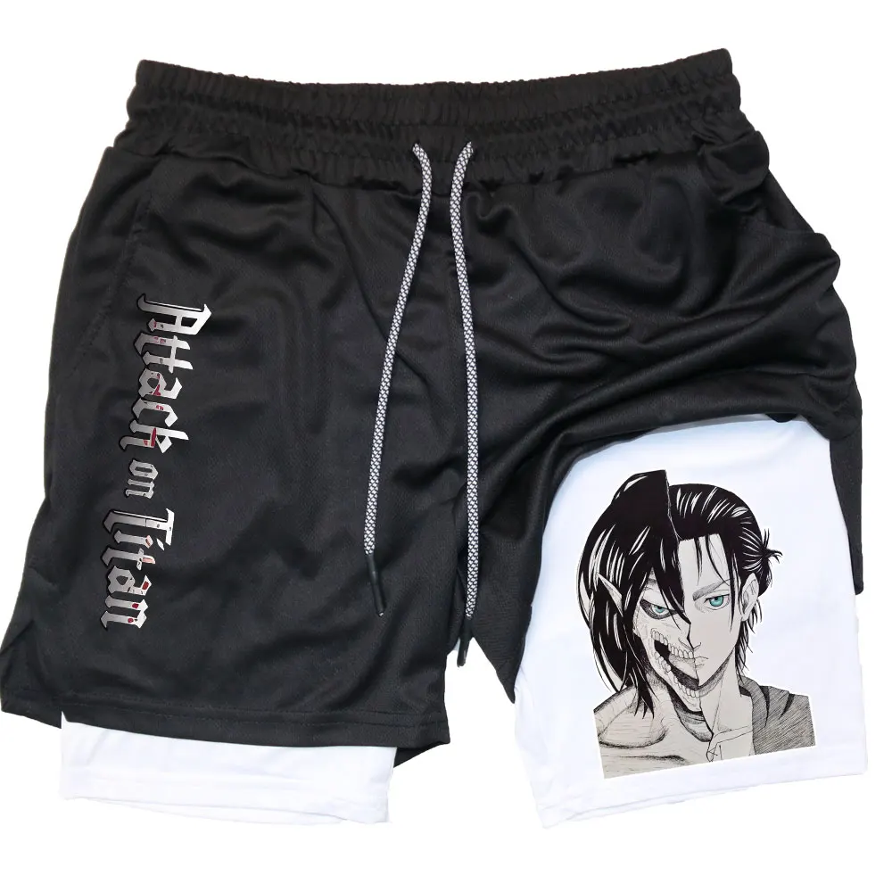 Men Performance Shorts Anime Attack On Titan Print Gym Summer Sports Fitness Workout Jogging Short Pants