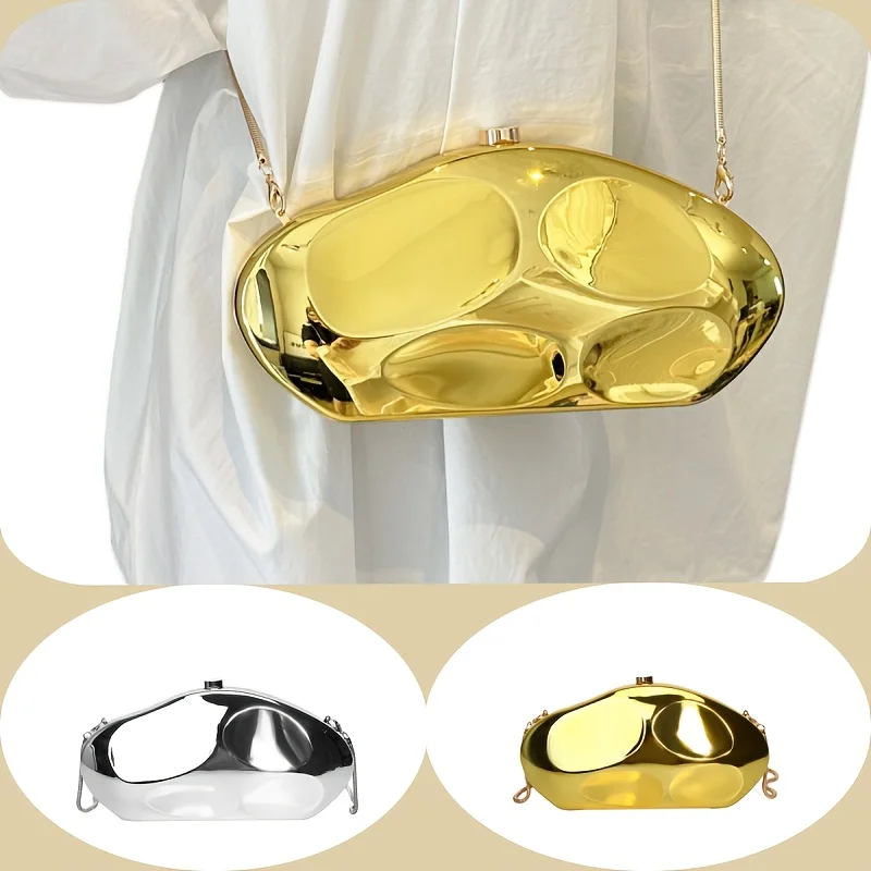 Acrylic Shell Shape Clutch Bag Gold Silver Blue Women Evening Party Cute Metal Shiny Purse Handbag 2025 Wholesale Clutch Bags