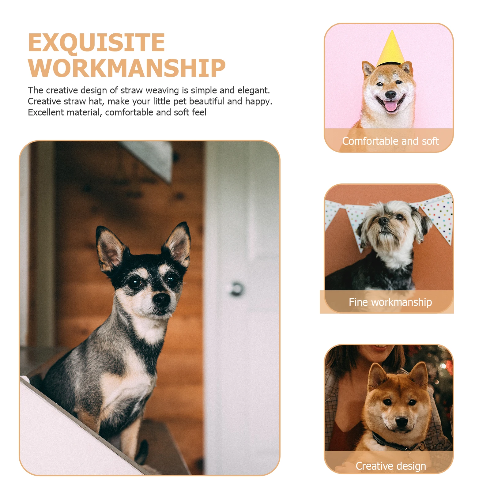 

1Pcs Pet Straw Woven Sunshade Hat Adjustable Exquisite Hat Comfortable for Summer Daily Wear Photo Prop Pet Costume