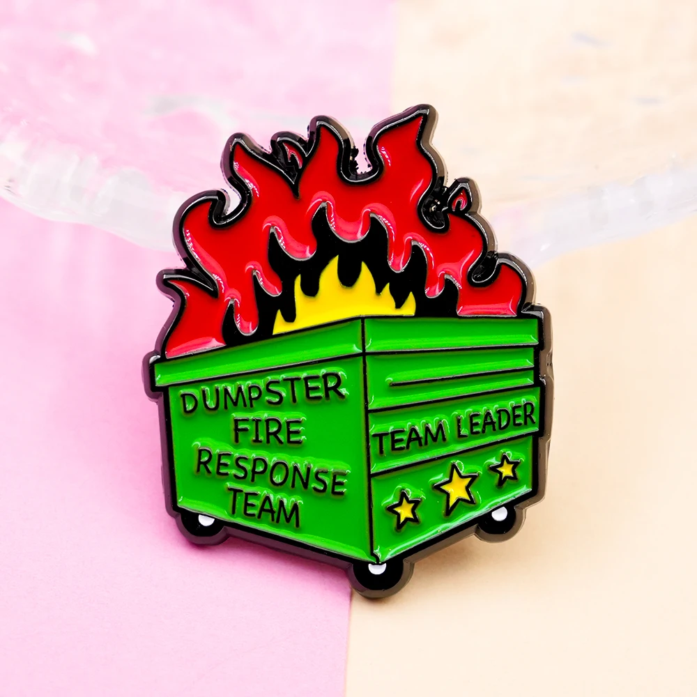 Dumpster Fire Response Team Leader Badge First Responder Brooch Funny Meme Lapel Pin Novelty Creative Decorative