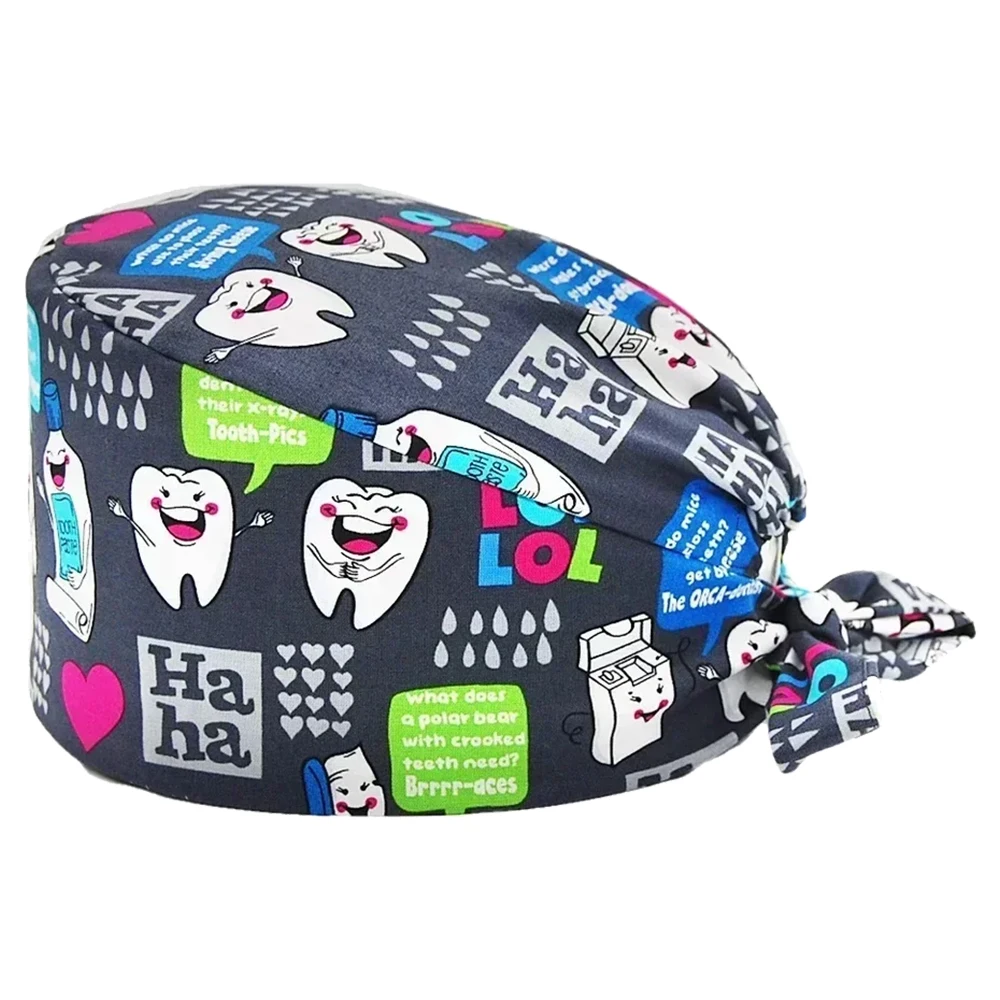 Cartoon Doctor Operating Room Pattern Printed Nursing Head Cap Lab Scrub Pet Hospital Surgical Hat Unisex Dentist   2023