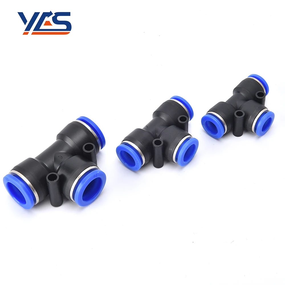 PE pneumatic fittings 3 way T Equal Union Tee Type Plastic plug-in One Touch Connector Pneumatic Tube Fitting
