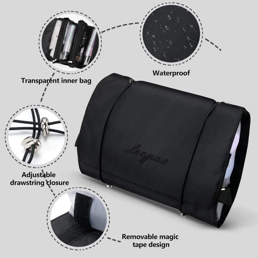 Roll Up Makeup Bag Hanging Toiletry Bag with 4 in 1 Detachable Design and 4 Removable Storage Compartments Ideal Travel Makeup