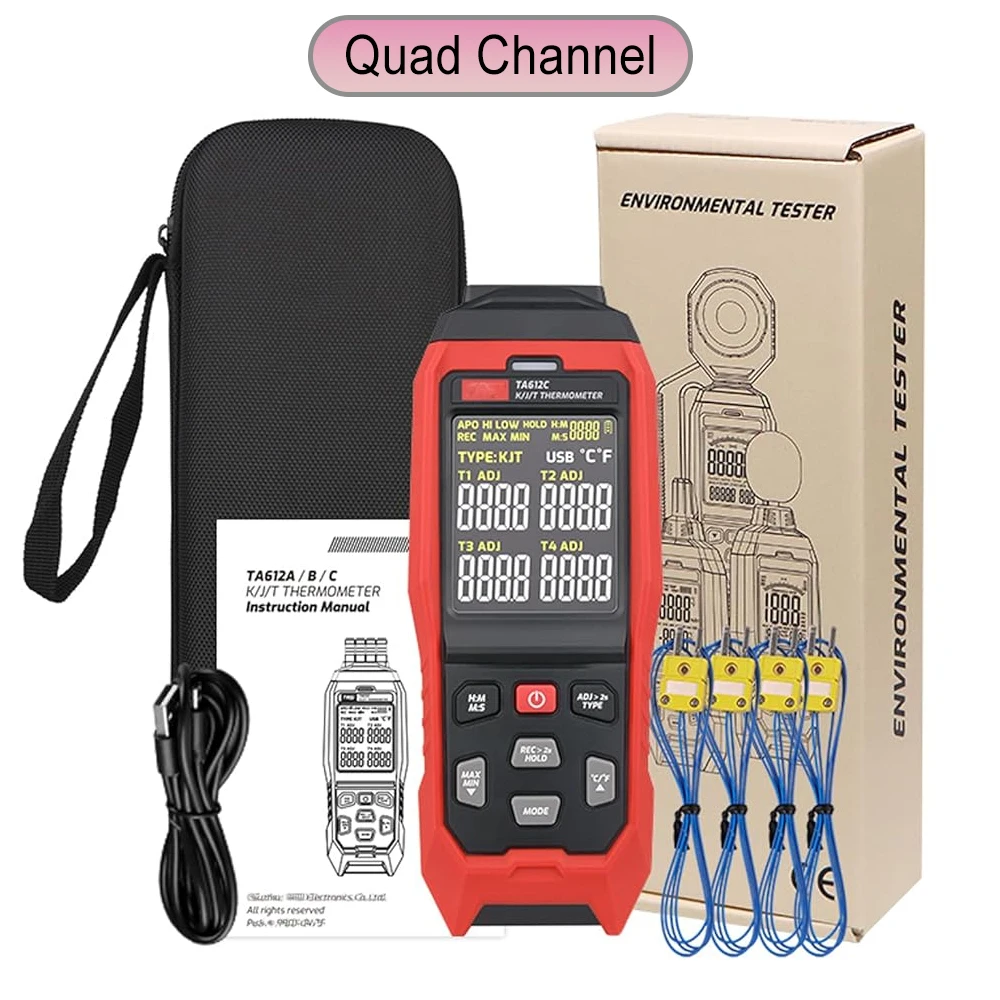 Vierkanaliges Sonden-Thermoelement-Thermometer, K/J/T Kontakt-Digitaltemperatursensor-Messgerät, für Gerätereparaturen