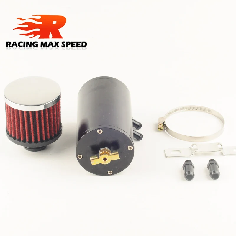 

XMSJ-Universal 0.5L Brushed Baffled Oil Catch Tank Can with Breather Filter Aluminum 9MM 10AN Round Can Oil Catch Can