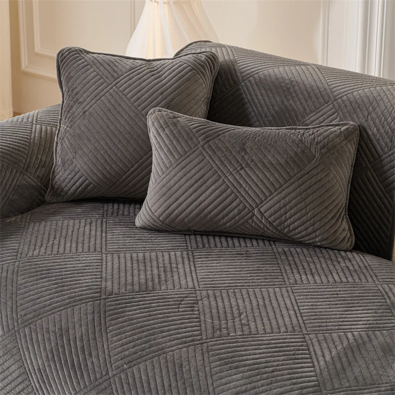 Nordic Striped Short Plush Sofa Cover Non-slip Sofa Cover for Living Room Four Seasons Universal Sofa Protector Furniture Decor