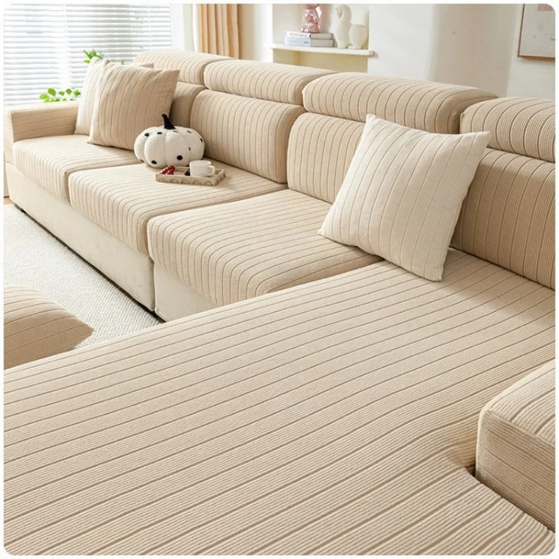 1PC Sofa Seat Cover Solid Color Elastic Jacquard Slipcover Geometric Stripes Couch Cushion Covers Spandex Sofa Mattress Towel